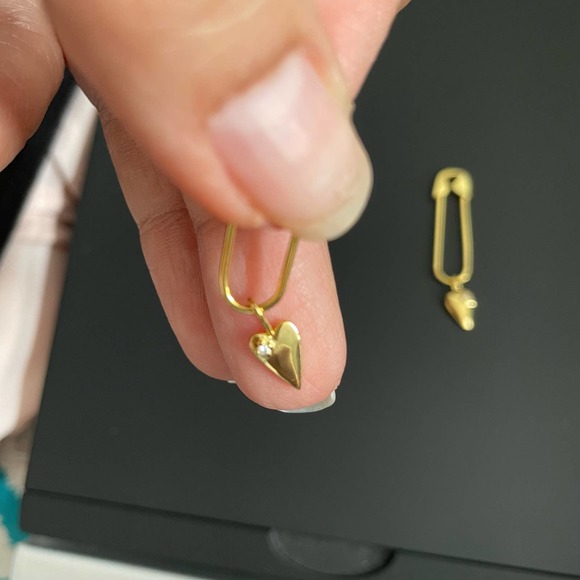 Adornia 14K Gold Plated Sterling Silver Safety Pin Dangle Heart Drop Earrings - Picture 2 of 3